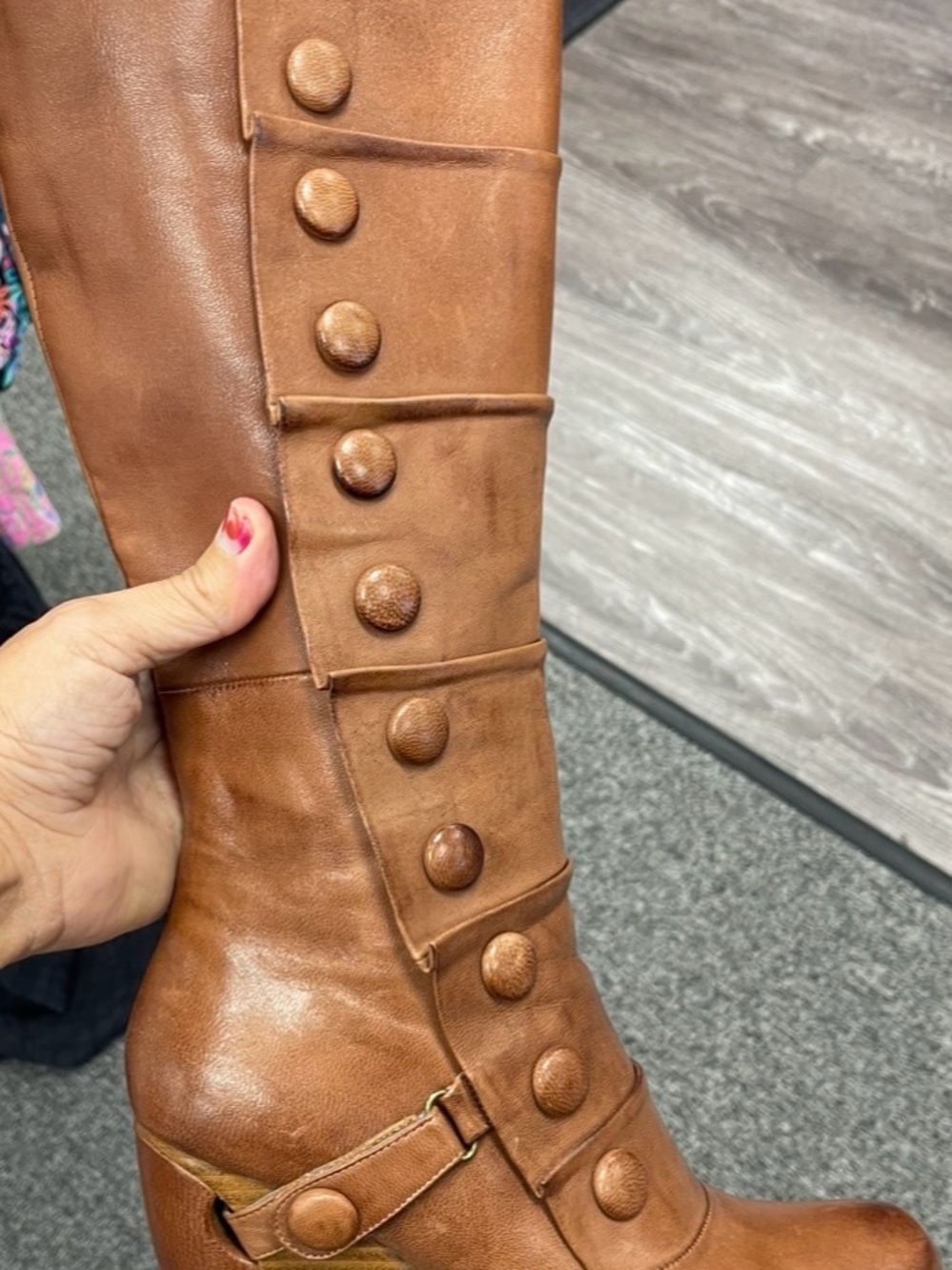 Miz Mooz Siri  Women’s Brown Button-Accent Leather Knee Boot